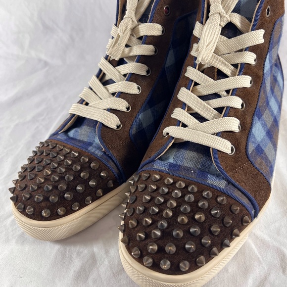CHRISTIAN LOUBOUTIN Multicolor Blue Spikes Flat Crosta High Top Sneakers 43-10US - Picture 6 of 17